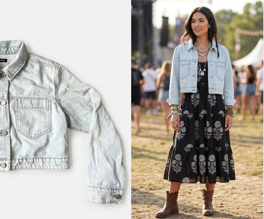 Express Conscious Edit Light Wash Cropped Denim Jacket Size Medium